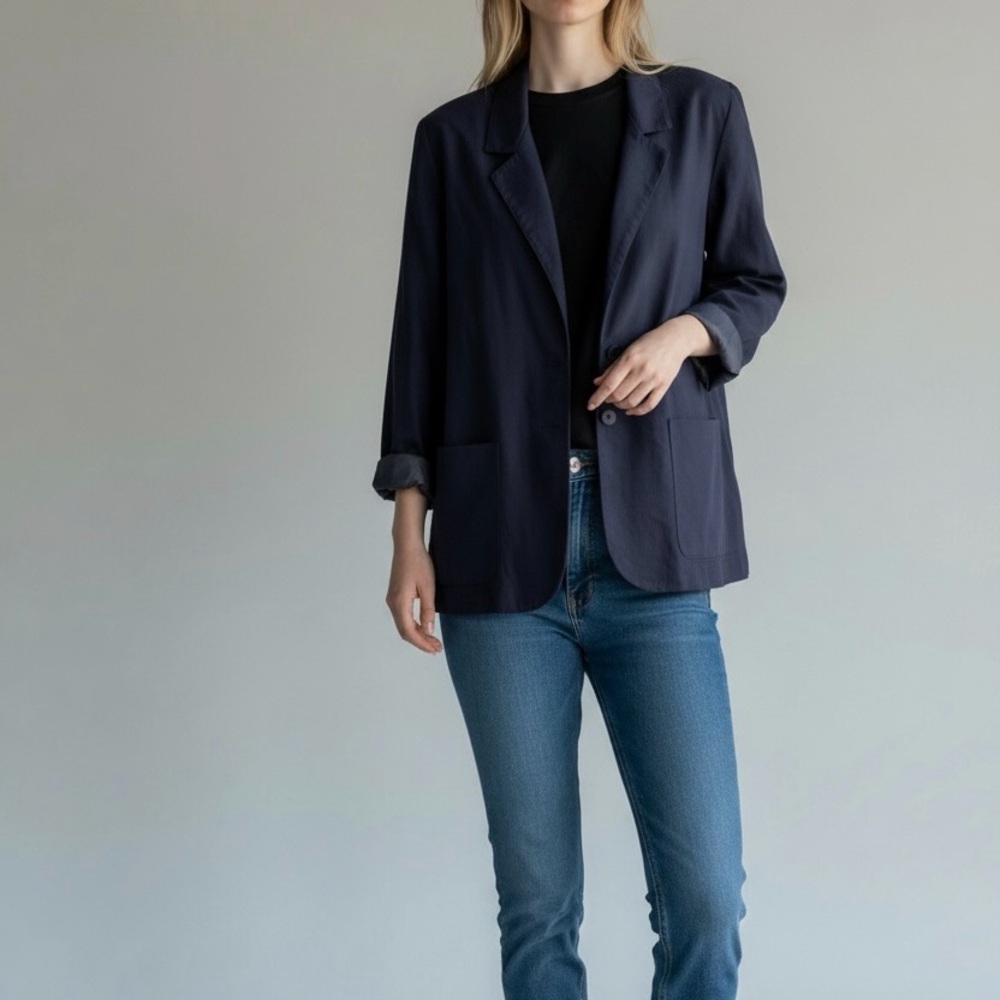 Bentley Womens Blazer Jacket Blue Size 11/12 Vintage Classic Shoulder Pads NWT
